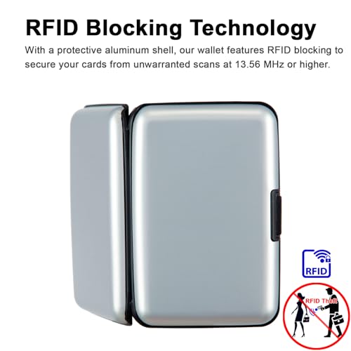 Image of Credit Card Holder Small RFID Blocking Wallet Business Metal Slim Mini Aluminum Hard Case for Women Men, Silver, small, Minimalist, Compact, American