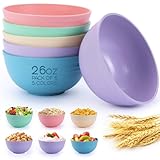 KUCHEEZE Cereal Bowls 6PCS - 26 Ounce Natural Wheat Straw Bowls - Unbreakable, Lightweight Plastic Bowls - Dishwasher, Microwave safe Bowls for Kitchen - BPA-Free Organic Material