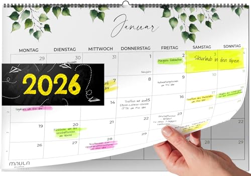 Wandkalender 2026 A4 – Jahresplaner Monatsplaner Wandkalender bis einschließlich Dezember 2026 – Monatsübersicht Familienkalender Büro Schule Organisation Arbeit Urlaub – Kalender Planung Planer