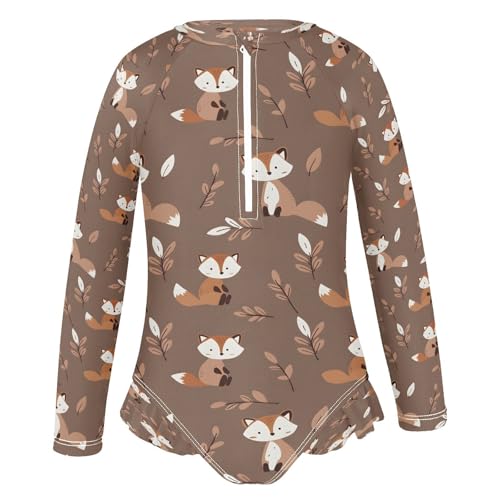 Fox with Small Leaves Girls Long Sleeve Swimsuits One Piece Zipper Bathing Suit UPF 50+ Rashguard Swimwear2