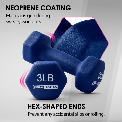HolaHatha Neoprene Hexagon Dumbbell Set with Storage Rack, Blues, 32 Lbs - image 5