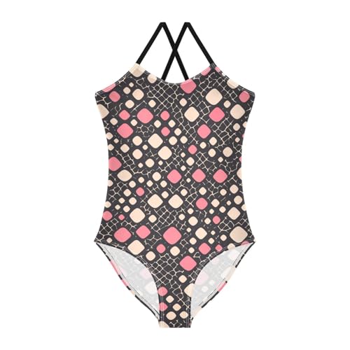 KLL Leopard Pattern Pink Black Hawaiian Toddler Girl 1-Piece Swimsuit Beach Swimwear Adjustable Shoulder Strap Cute