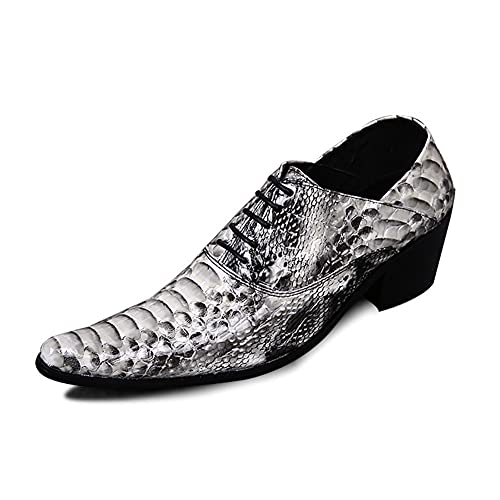 38EU Oxford for Men Formal Shoes Lace Up StyleGenuine Leather Embossed Pointed Toe Breathable Low Top High Heel