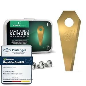 RASENWERK® - Hochwertige Mähroboter Messer mit passenden Schrauben - Universal Ersatzklingen Ersatzmesser für Bosch Indego - Titancarbid legierte Klingen - Rasenroboter Messerset – 9 Stk.