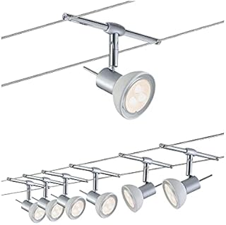 Paulmann 941.36 Sheela LED Wire System Spot Lights - Tension Wire Lighting Set w/ 6 Rope Lights, 10m Cable Wire & 80VA Transformer - Modern & Energy Efficient Floating Ceiling Lights GU5.3 Chrome