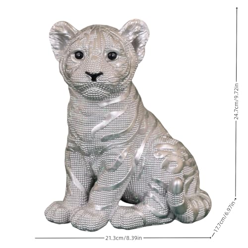Estatua de Tigre Decorativa de Resina Plateada 9.7 Pulgadas miniatura 2