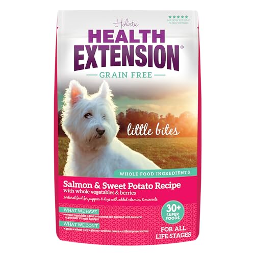 Health Extension Grain Free Salmon & Sweet Potato Little Bites Small Kibble Formula with 30+ Superfoods, Omega 3, and Probiotics for Teacups, Toys & Miniature Dogs (3.5 lb)