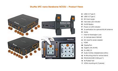 Shuttle XPC Nano NC03U Intel Kabylake-U Celeron 3865U Mini Barebone PC, Support 4K HD Video, Dual-channel DDR4 Max 32GB