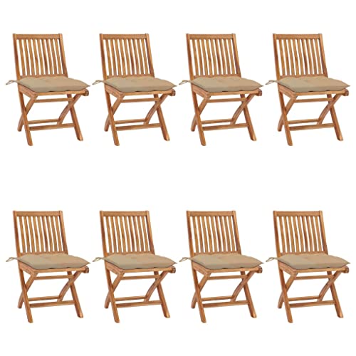 Juroupi Sillas de jardín Plegables 8 uds Madera Maciza Teca con Cojines Silla Plegable Camping sillas Jardin Exterior sillas Plegables Jardin - 3072879