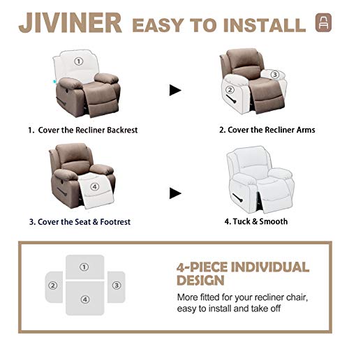 Jiviner Newest Design 4-Piece Recliner Chair Covers Stretch Jacquard Covers For Recliner Chair Recliner Slipcovers For Living Room Soft Recliner Protector With Pocket (Recliner, Dark Gray) #TOP6
