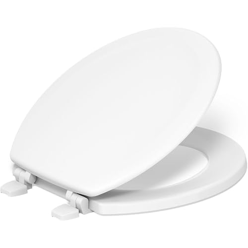 KOHLER 4648-0 Stonewood Round Toilet Seat, Round Wood Seat for Standard Toilets, Comes with Color-Matched Plastic Hinges, Home Essentials, White