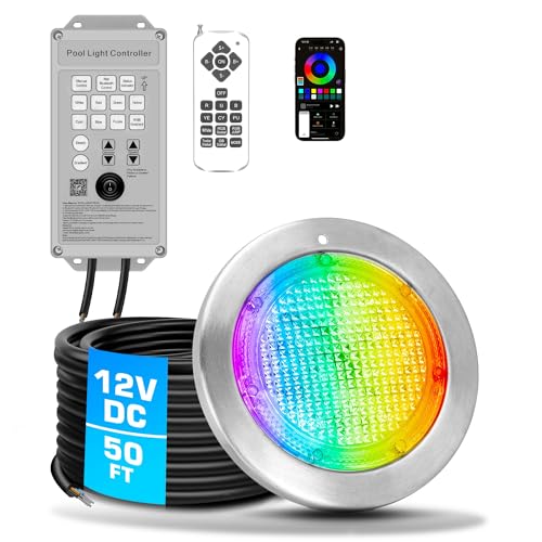 Pomeade 6 Inch LED Spa Lights for Inground Pools 12V DC Spa Light with Controller(AC120V to12V) Remote and APP Control for 6 Inch Wet Niche Underwater Swimming Pool Spa Light 50FT Cord