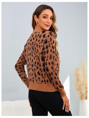 MakeMeChic Women's Leopard Print V Neck Button Down Sweater Cardigan Long Sleeve Knitwear Outerwear2