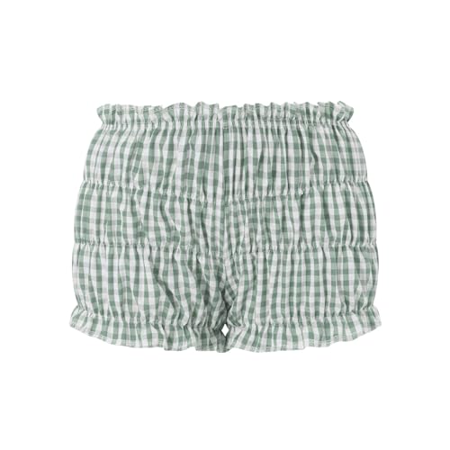 Image of Seyurigaoka Women's Y2K Ruffle Bloomer Shorts, Low Rise Gingham Plaid Leopard Tunnel Lolita Shorts