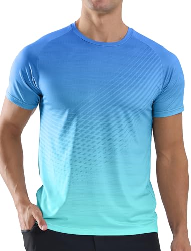 Mens Athletic Running T-Shirts Quick Dry Gym Workout Shirts Moisture Wicking Short-Sleeve Lightweight Sports Tee Tops Performance Activewear Blue M