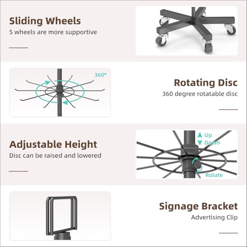 Image of Upgraded Retail Display Stand 7 Tier Spinning Display Stand, Movable Shop Spinner Rack with Hooks, Retail Display Racks for Jewelry Keyring Hats Socks Toys (Black)