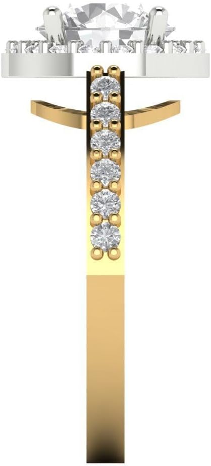 Clara Pucci 14K Solid Gold Ring for Women - 1.86 cttw Round Cut Moissanite White/Yellow Gold Halo Anniversary Bridal Ring