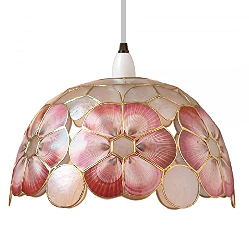 Image of Britalia Red Capiz Shell Wild Flower Vintage Easy Fit Dome Pendant Shade | 33cm Diameter (13") | None Electric Ceiling Lampshade | Fits All Lampholder Types E14 E27 B15 B22