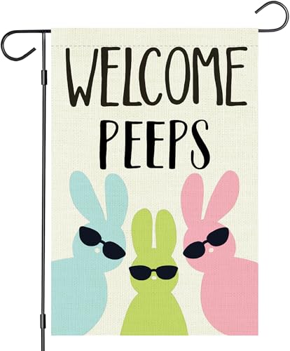 Easter Pe*ps Garden Flag, Welcome Double Sided for Outside Small Burlap Holiday Bunny Yard Flag (Bunny, 12 x 18")