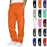 Cargo Sweatpants for Men Big and Tall Loose Fit Casual Workout Running Pants Drawstring Joggers Wide Leg Cargos Orange Sweat Pants Mens S