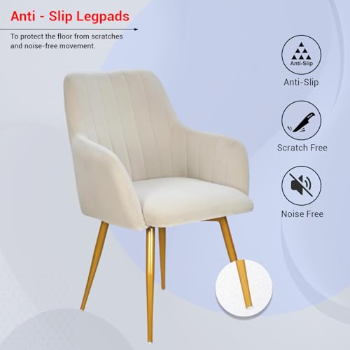 Image of Taboo Velvet Dining Chair Set of 4 | Upholstered Accent Arm Chairs | Soft Cushioned Seat with Backrest | Modern Velvet Fabric Chairs with Metal Legs | Living Room, Bedroom, Cafe & Restaurant | White