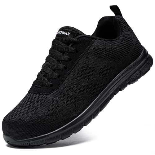 DYKHMILY Sicherheitsschuhe Herren Damen Ultraleicht Atmungsaktiv Stahlkappenschuhe Sportlich Anti-Piercing Arbeitsschuhe (Schwarz,49 EU)