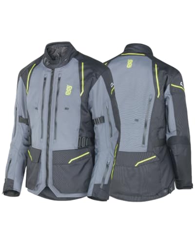 OJ Giacca moto ENDURANCE grigio scuro idrorepellente, regolazione personalizzata, tasche e ventilazione, inserimenti rifrangenti (IT, Testo, XL, Regular, Regular, Grigio)