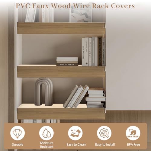 Zebrabox 24 x 12 inch PVC Faux Wood Wire Rack Covers with 12 Holders,Set of 6,Shelf Cover for Wire Shelving,Durable and Moisture-Resistant Shelves Covers for Store,Pantry,Removable Closet,Office