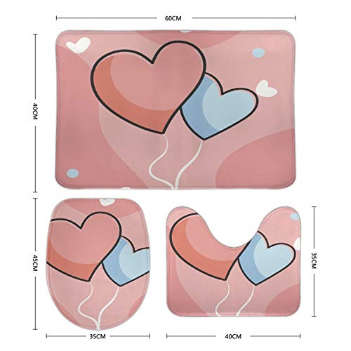 3Pc Coral Velvet Floor Mat Sets, Valentine's Day The Pink Love Shower Mat, Anti-Slip Absorbent Bathroom Rug Set, Bath Mats U-Shaped Contour Rug And Toilet Lid Cover 3 Pieces Sets #TOP3