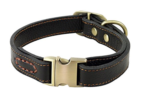 Vivi Bear Adjustable Durable And Comfortable Padded Finest Genuine Leather Dogs Collar, Adjustable From 11.8 Inch To 17 Inch, 0.8 Inch Wide Brown And Black (Black). #TOP8