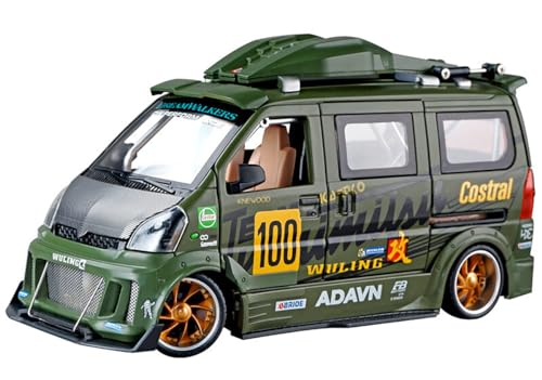 Image of Magicwand Die-Cast Zinc Alloy 1:24 Scale Wuling Track Sports VanLarge】 with 6 Openable Doors,Lights & Music & Steerable Front WheelsMilitary】Pack of 1】,multicolor