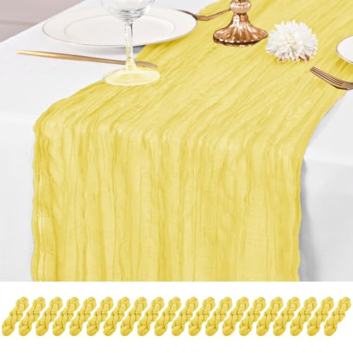 20 Pack Yellow Table Runner 17 x 108inch Cheesecloth Table Runner Rustic Boho Gauze Sheer Fabric Cheese Cloth Table Runners for Wedding Party Bridal Baby Shower Birthday Spring Table Decor