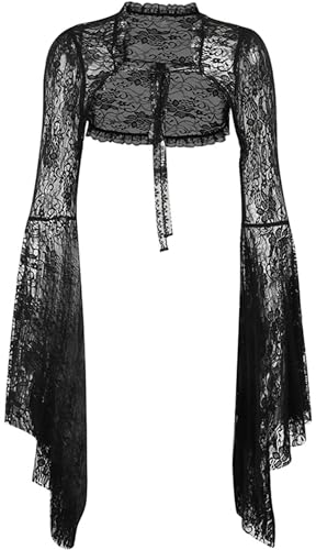 SEAUR Gothique Boléro Lace Shrug à Manches Longues Dame Boléro en Dentelle Noir Punk pour Femme Cardigan Lolita Ados FilleM