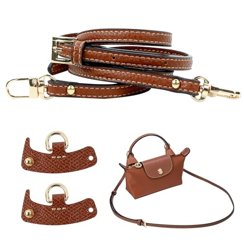Correa para Longchamp Bolso, Mujer Ajustable Cuero Bandolera, No Punch Hombro Cinta Repuesto para Mini Mochila, Longitudes 120cm, MarróN, Oro BotóN