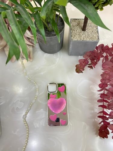Image of COVERLY for iPhone 14 Plus 3D Luxury Heart Resin Mirror Case,2 in 1 Trendy Pop Cute Makeup Art Love Birds Romantic Phone Holder Dreamy Rose Dreamy Princess Cover for Apple iPhone 14 Plus