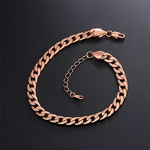 U7 Cuban Link Chain Anklets, Rose Gold Plated 7Mm Thick Curb Chains Barefoot Jewelry Ankle Bracelet For Women Men, Length 8.5-10.5 Inches #TOP3