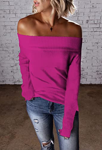 Pink Queen Women Off Shoulder Sweater Long Sleeve Sexy Loose Knit Pullover Jumper Top Rose Red Xl #TOP1
