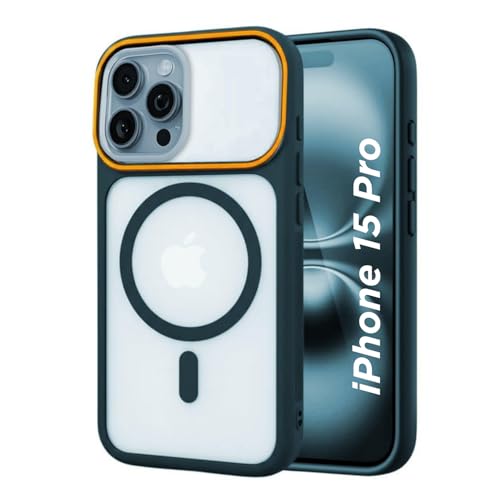 Image of AIBEX Magnetic Compatible Shockproof Case for iPhone 15 Pro - Slim Protective Back Cover with Camera Lens Protection, Strong Magnetic Support, Anti-Slip Grip, Military Grade Drop Protection (Blue)