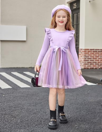 Arshiner Toddler Tutu Dress Little Girls Long Sleeve Casual Tulle Kids Fall Winter Outfits with Ribbon3