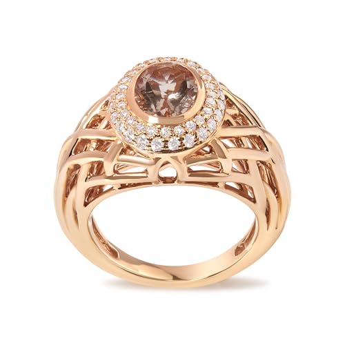 Haus of Brilliance 14K Rose Gold Oval Cut Light Pink Morganite and 3/8 Cttw Diamonds Halo and Basket Weave Cocktail Ring (G-H Color, SI1-SI2 Clarity) - Size 7