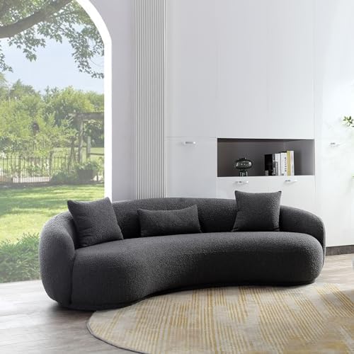 Acanva Mid Century Modern Curved Living Room Sofa, 4-Seat Boucle ...