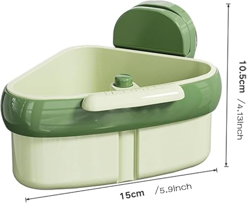 Cureaway Suction Cup Sink Corner Rack, Cureaway Suction Cup Sponge Holder, Triangular Hanging Kitchen Strainer Basket, Automatic Dumping, for Kitchen Bathroom (Green)