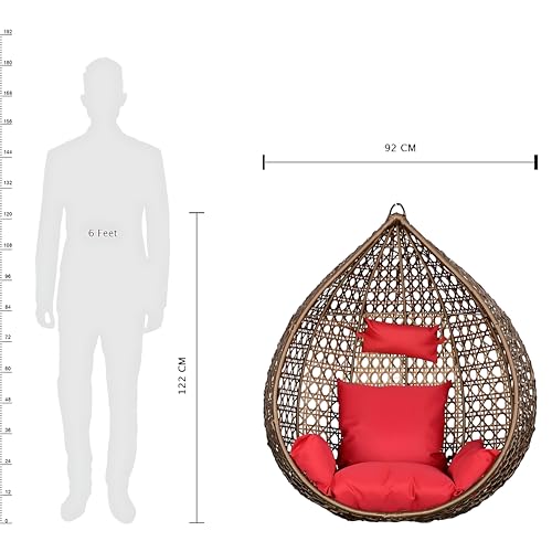 Image of Patio Outdoor Double Seater Swing Chair Without Stand for Balcony, Garden | Weather Resistant Rattan & Wicker Hammock Jhula for Adults | Outdoor Sofa Swing (Gold & Red)