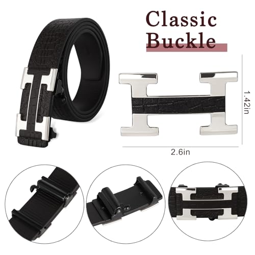 Image of Aurolran Men&Womens Leather Dress Belt Business Automatic Buckle Belt Color-Black Silver Gold