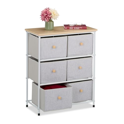 Cassettiera Camera da Letto Comò 6 Cassetti in Tessuto HLP: 73x60x32 cm Struttura Acciaio Chiaro 40% poliestere grigio
