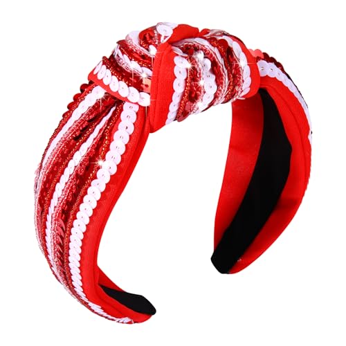 Game Day Sequin Headband Football Team Spirit Red White Sequins Knotted Headband Football Mom Outfit Accessories Gift