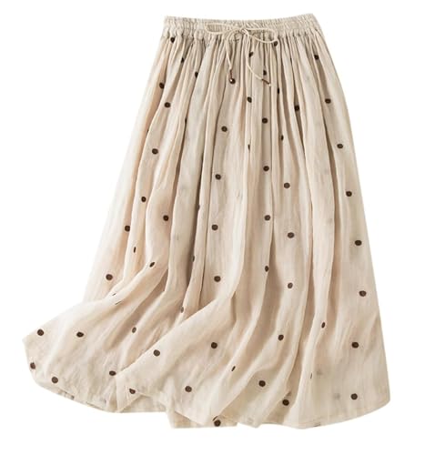 Womens Polka Dot Linen Maxi Skirt, Summer Comfy Tiered Elastic High Waisted Aline Flowy Swing Pleated Skirts for Women4