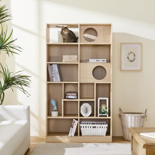 Furniture Style Cat Tree Tower, Bookcase with Shelves, Cat Tree with Storage, Modern Book Shelf Furniture for Home Décor