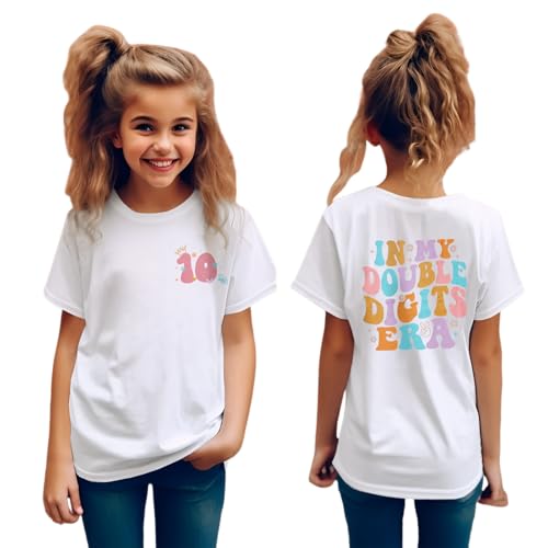 Image of IZYJOY in My Double Digits Era Shirts Girls 10th Birthday T-Shirts 10 Years Old Birthday Party Short Sleeve Summer Tee Tops