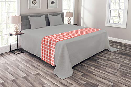 Ambesonne Abstract Bed Runner, Checkered Scottish Pattern Textured Geometric Square Formed Color Lines Artwork, Decorative Accent Bedding Scarf For Hotels Homes And Guestrooms, Queen, White Red #TOP5